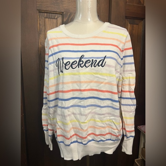 "Weekend" Sweater Striped Crewneck - Picture 2 of 4